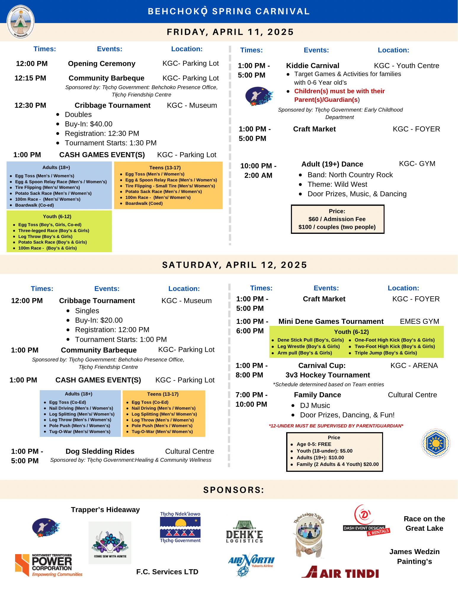 2025 Spring Carnival Schedule April 11 & 12, 2025