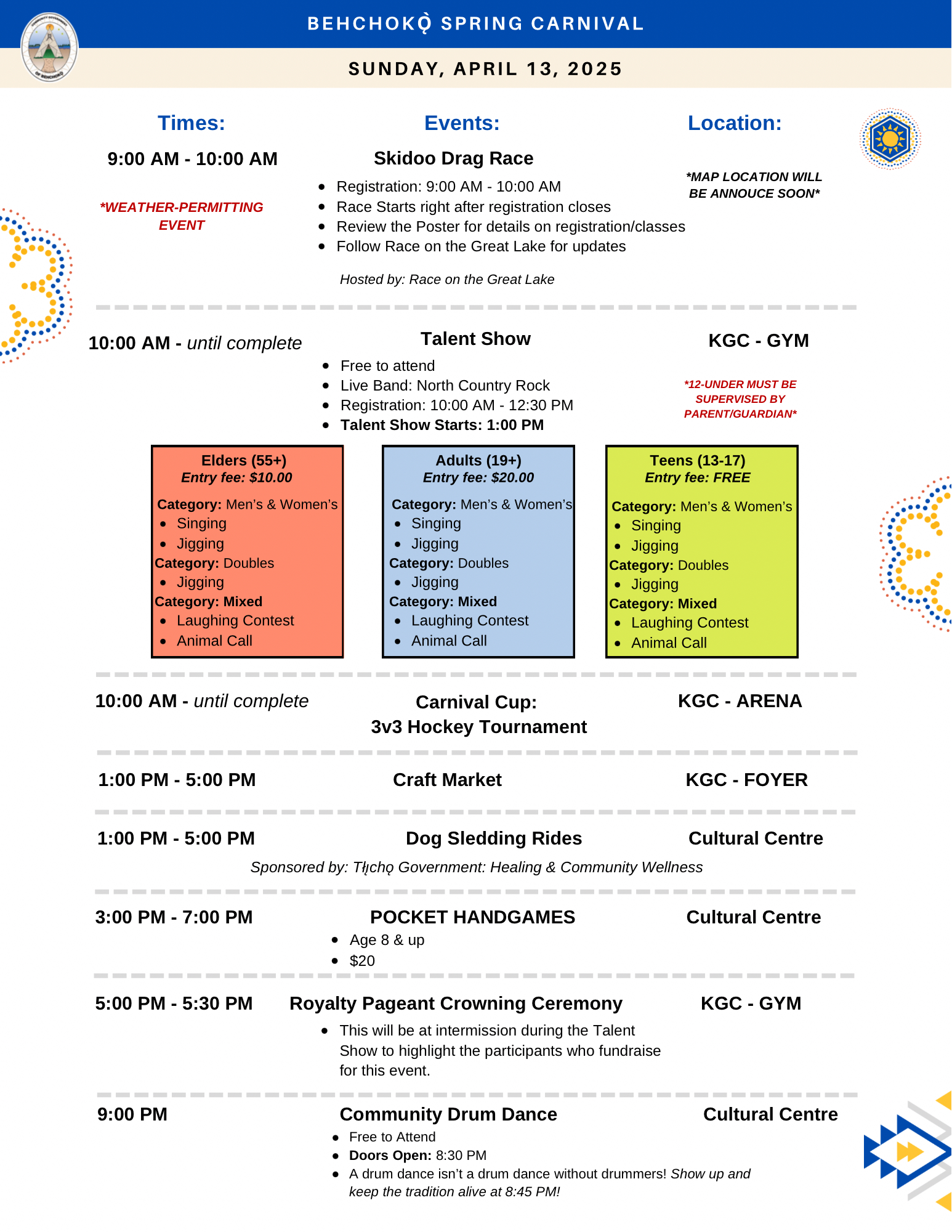 2025 Spring Carnival Schedule April 13, 2025