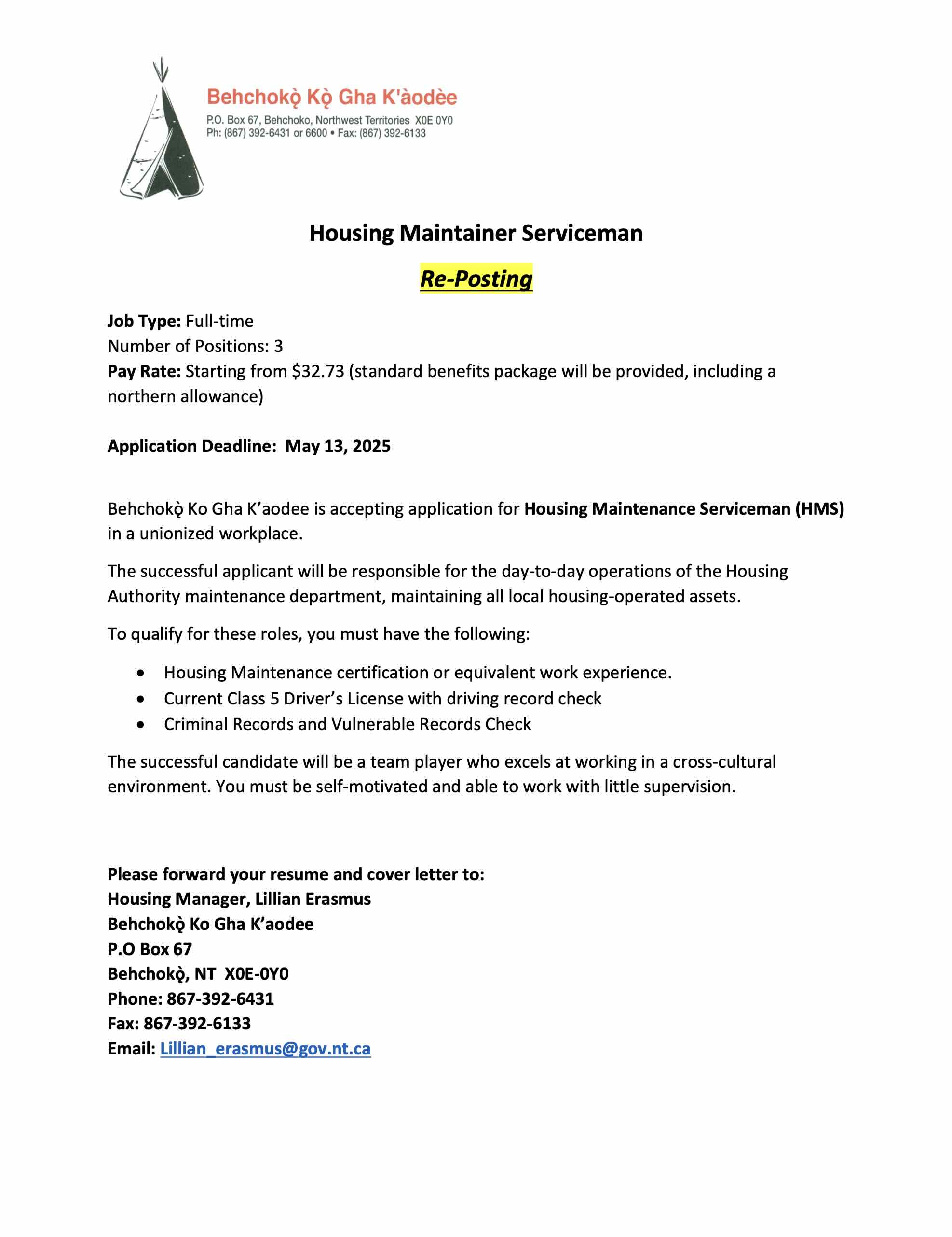 Housing Maintainer Serviceman