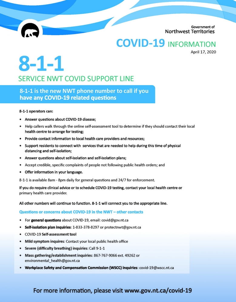 GNWT new Service NWT COVID Support Line 811 | Tlicho